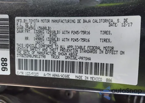 2018 Toyota Tacoma Sr5 from USA, damaged, VIN 3TMBZ5DN8JM012798